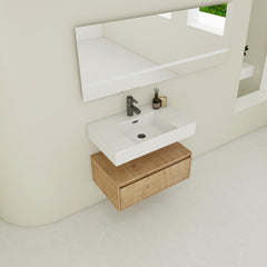 AISU 30" Modern Wall-Mounted Bathroom Vanity with Resin Sink and Soft Close Drawer, Imitative Oak Finish