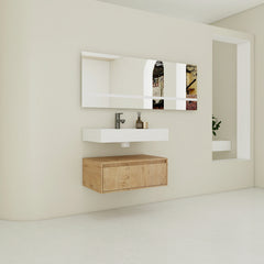 AISU 30" Modern Wall-Mounted Bathroom Vanity with Resin Sink and Soft Close Drawer, Imitative Oak Finish