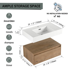 AISU 30" Modern Wall-Mounted Bathroom Vanity with Resin Sink and Soft Close Drawer, Imitative Oak Finish