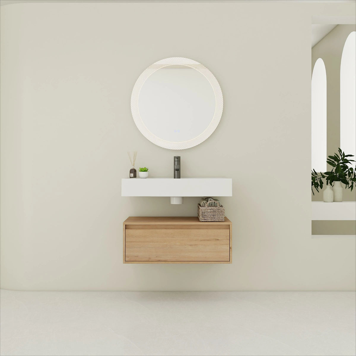 AISU 30" Modern Wall-Mounted Bathroom Vanity with Resin Sink and Soft Close Drawer, Imitative Oak Finish