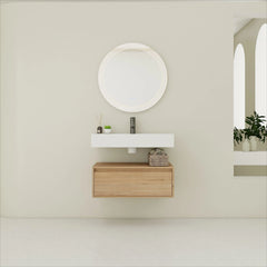 AISU 30" Modern Wall-Mounted Bathroom Vanity with Resin Sink and Soft Close Drawer, Imitative Oak Finish