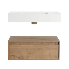 AISU 30" Modern Wall-Mounted Bathroom Vanity with Resin Sink and Soft Close Drawer, Imitative Oak Finish