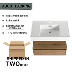 AISU 30" Modern Wall-Mounted Bathroom Vanity with Resin Sink and Soft Close Drawer, Imitative Oak Finish