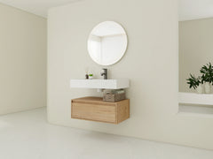 AISU 30" Modern Wall-Mounted Bathroom Vanity with Resin Sink and Soft Close Drawer, Imitative Oak Finish