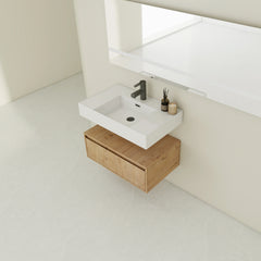 AISU 30" Modern Wall-Mounted Bathroom Vanity with Resin Sink and Soft Close Drawer, Imitative Oak Finish
