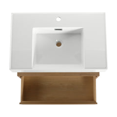 AISU 30" Modern Wall-Mounted Bathroom Vanity with Resin Sink and Soft Close Drawer, Imitative Oak Finish