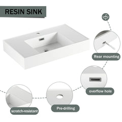 AISU 30" Modern Wall-Mounted Bathroom Vanity with Resin Sink and Soft Close Drawer, Imitative Oak Finish