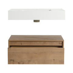 AISU 30" Modern Wall-Mounted Bathroom Vanity with Resin Sink and Soft Close Drawer, Imitative Oak Finish