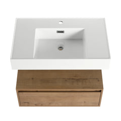 AISU 30" Modern Wall-Mounted Bathroom Vanity with Resin Sink and Soft Close Drawer, Imitative Oak Finish