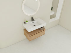 AISU 30" Modern Wall-Mounted Bathroom Vanity with Resin Sink and Soft Close Drawer, Imitative Oak Finish