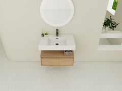 AISU 30" Modern Wall-Mounted Bathroom Vanity with Resin Sink and Soft Close Drawer, Imitative Oak Finish