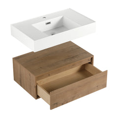 AISU 30" Modern Wall-Mounted Bathroom Vanity with Resin Sink and Soft Close Drawer, Imitative Oak Finish