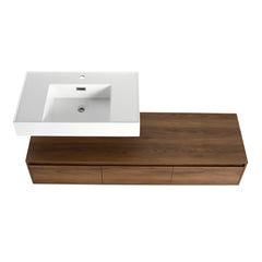 AISU Modern Brown Ebony 60 Inch Wall-Mounted Bathroom Vanity with Resin Sink and Soft Close Drawer