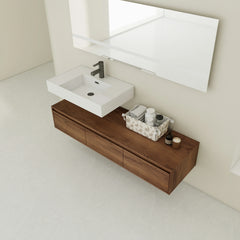 AISU Modern Brown Ebony 60 Inch Wall-Mounted Bathroom Vanity with Resin Sink and Soft Close Drawer