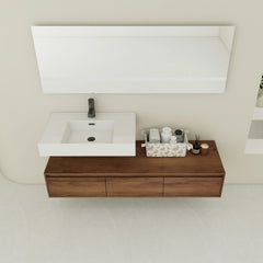 AISU Modern Brown Ebony 60 Inch Wall-Mounted Bathroom Vanity with Resin Sink and Soft Close Drawer
