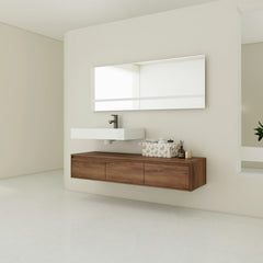 AISU Modern Brown Ebony 60 Inch Wall-Mounted Bathroom Vanity with Resin Sink and Soft Close Drawer