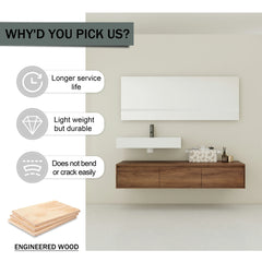 AISU Modern Brown Ebony 60 Inch Wall-Mounted Bathroom Vanity with Resin Sink and Soft Close Drawer