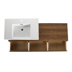 AISU Modern Brown Ebony 60 Inch Wall-Mounted Bathroom Vanity with Resin Sink and Soft Close Drawer