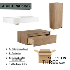 AISU 30" Modern Wall-Mounted Bathroom Vanity with Resin Sink and Side Cabinet, Imitative Oak