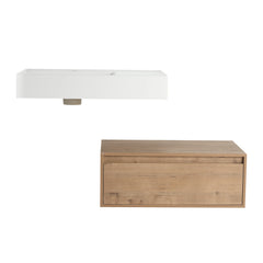 AISU 30" Modern Wall-Mounted Bathroom Vanity with Resin Sink and Side Cabinet, Imitative Oak