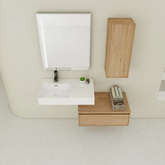 AISU 30" Modern Wall-Mounted Bathroom Vanity with Resin Sink and Side Cabinet, Imitative Oak