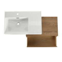 AISU 30" Modern Wall-Mounted Bathroom Vanity with Resin Sink and Side Cabinet, Imitative Oak