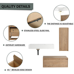 AISU 30" Modern Wall-Mounted Bathroom Vanity with Resin Sink and Side Cabinet, Imitative Oak