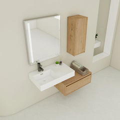 AISU 30" Modern Wall-Mounted Bathroom Vanity with Resin Sink and Side Cabinet, Imitative Oak