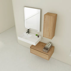 AISU 30" Modern Wall-Mounted Bathroom Vanity with Resin Sink and Side Cabinet, Imitative Oak