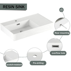 AISU 30" Modern Wall-Mounted Bathroom Vanity with Resin Sink and Side Cabinet, Imitative Oak