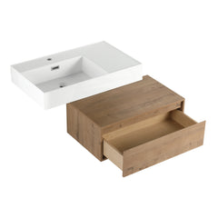 AISU 30" Modern Wall-Mounted Bathroom Vanity with Resin Sink and Side Cabinet, Imitative Oak