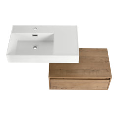 AISU 30" Modern Wall-Mounted Bathroom Vanity with Resin Sink and Side Cabinet, Imitative Oak