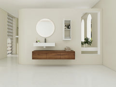 AISU Modern 60-Inch Wall-Mounted Bathroom Vanity with Resin Sink and Side Cabinet in Brown Ebony