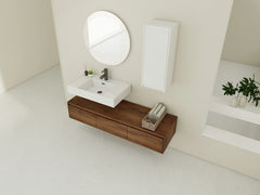 AISU Modern 60-Inch Wall-Mounted Bathroom Vanity with Resin Sink and Side Cabinet in Brown Ebony