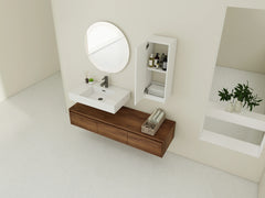 AISU Modern 60-Inch Wall-Mounted Bathroom Vanity with Resin Sink and Side Cabinet in Brown Ebony