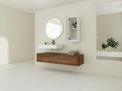 AISU Modern 60-Inch Wall-Mounted Bathroom Vanity with Resin Sink and Side Cabinet in Brown Ebony