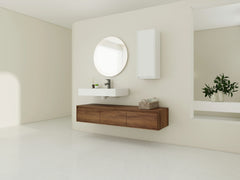 AISU Modern 60-Inch Wall-Mounted Bathroom Vanity with Resin Sink and Side Cabinet in Brown Ebony