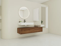 AISU Modern 60-Inch Wall-Mounted Bathroom Vanity with Resin Sink and Side Cabinet in Brown Ebony
