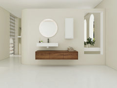 AISU Modern 60-Inch Wall-Mounted Bathroom Vanity with Resin Sink and Side Cabinet in Brown Ebony