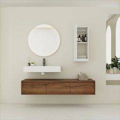 AISU Modern 60-Inch Wall-Mounted Bathroom Vanity with Resin Sink and Side Cabinet in Brown Ebony