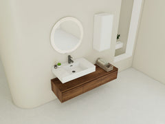 AISU Modern 60-Inch Wall-Mounted Bathroom Vanity with Resin Sink and Side Cabinet in Brown Ebony