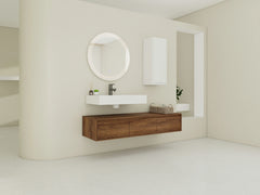 AISU Modern 60-Inch Wall-Mounted Bathroom Vanity with Resin Sink and Side Cabinet in Brown Ebony