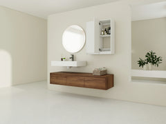 AISU 60" Brown Ebony Wall-Mounted Bathroom Vanity with Resin Sink and 2-Side Cabinet, 3-Soft Close Drawer