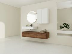 AISU 60" Brown Ebony Wall-Mounted Bathroom Vanity with Resin Sink and 2-Side Cabinet, 3-Soft Close Drawer