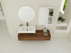 AISU 60" Brown Ebony Wall-Mounted Bathroom Vanity with Resin Sink and 2-Side Cabinet, 3-Soft Close Drawer