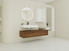 AISU 60" Brown Ebony Wall-Mounted Bathroom Vanity with Resin Sink and 2-Side Cabinet, 3-Soft Close Drawer