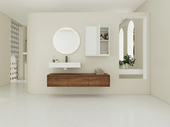 AISU 60" Brown Ebony Wall-Mounted Bathroom Vanity with Resin Sink and 2-Side Cabinet, 3-Soft Close Drawer