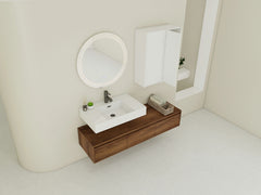 AISU 60" Brown Ebony Wall-Mounted Bathroom Vanity with Resin Sink and 2-Side Cabinet, 3-Soft Close Drawer
