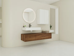 AISU 60" Brown Ebony Wall-Mounted Bathroom Vanity with Resin Sink and 2-Side Cabinet, 3-Soft Close Drawer