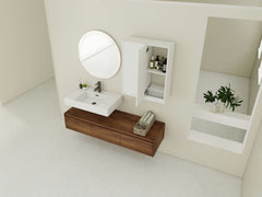 AISU 60" Brown Ebony Wall-Mounted Bathroom Vanity with Resin Sink and 2-Side Cabinet, 3-Soft Close Drawer